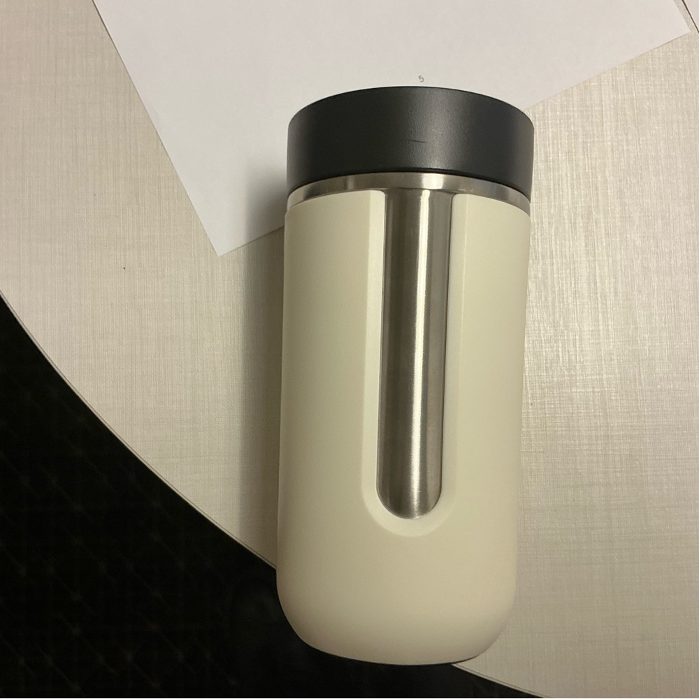 Cream Insulated Travel Bottle with Dark Gray Lid